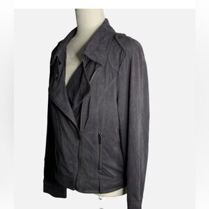 Blanc Noir Grey Faux Suede Moto Jacket